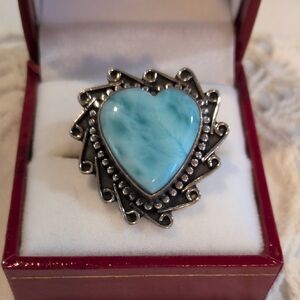 New! Heart-Shaped 925 Sterling Silver Ring - Larimar Size 9
